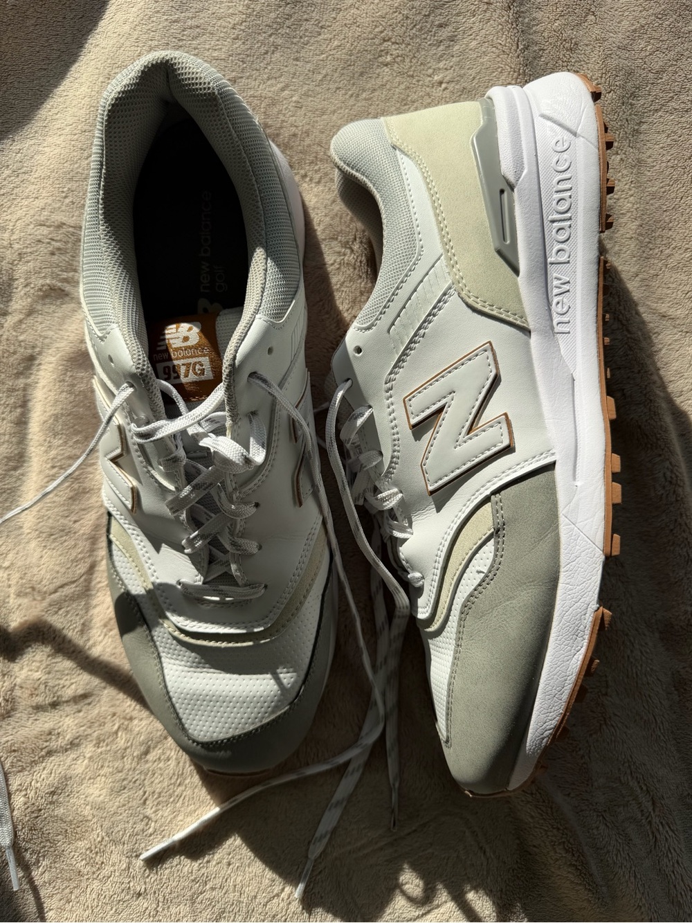New Balance Men's Golf Sneakers in Light Gray and White with Gum Outsole